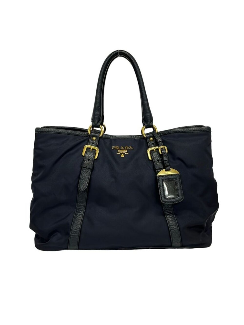 Prada Handbag Navy Gold Black Leather
